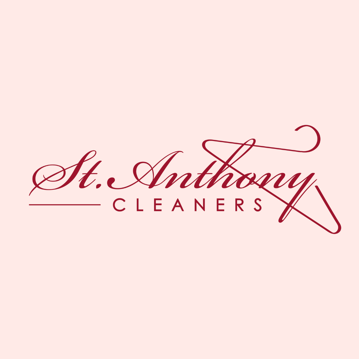 Logo for St. Anthony Cleaners with elegant script font and a needle and thread graphic.