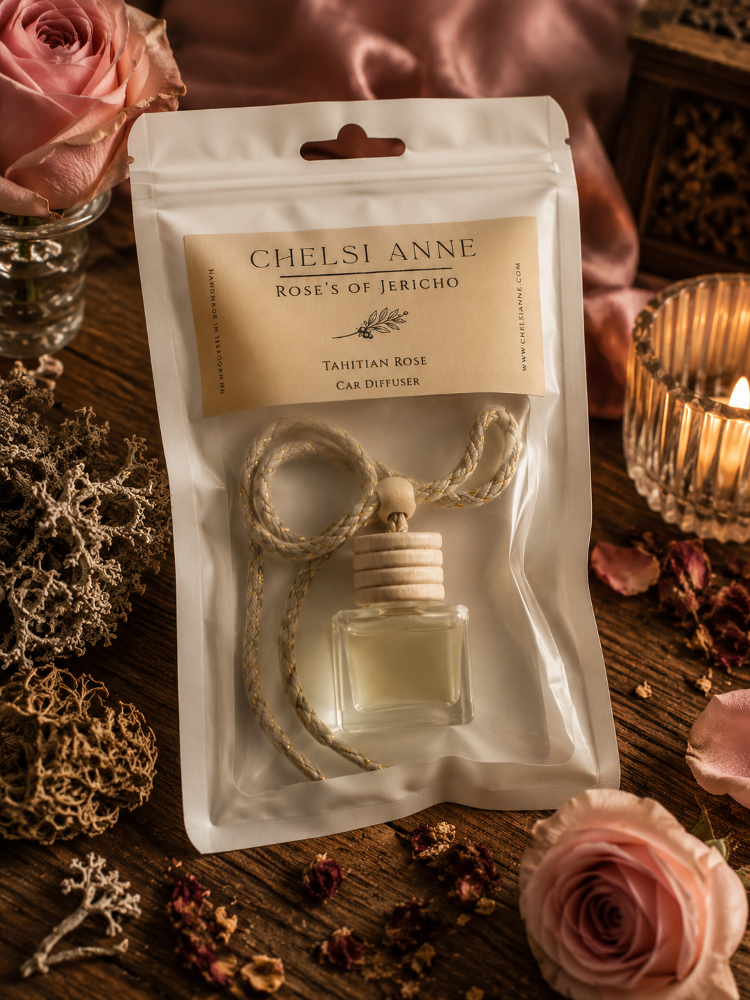 Chelsi Anne luxury hanging diffuser in sealed packaging against a linen background