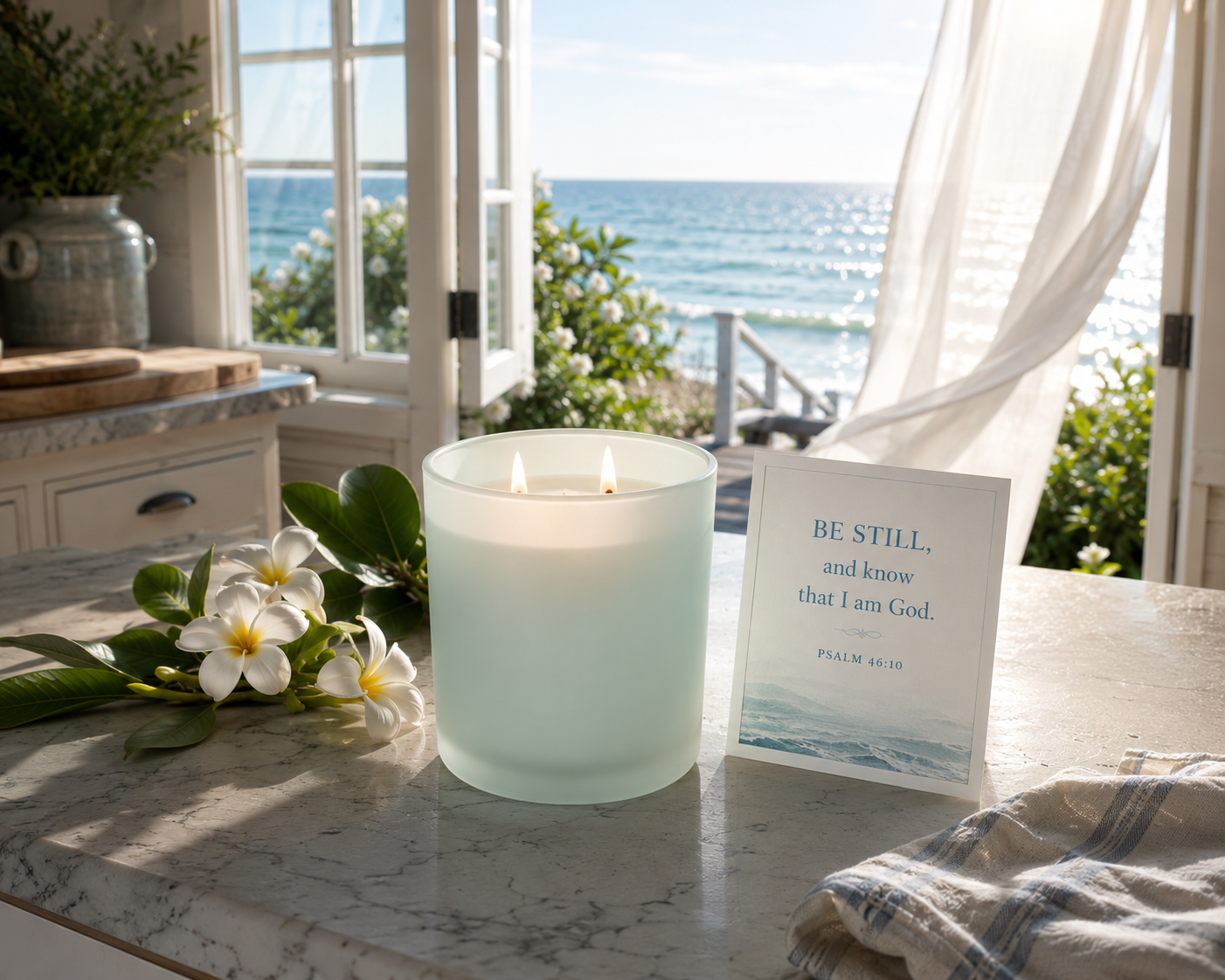 Still Water, Fresh Ocean and Floral, Double cotton wick Candle, Chelsi Anne