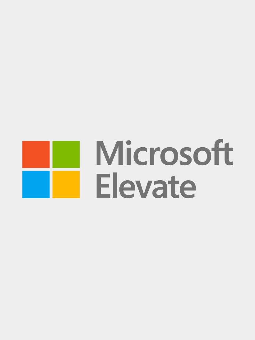 Microsoft Elevate logo with four colored squares (red, green, blue, yellow) and the text 'Microsoft Elevate' on a light gray background.