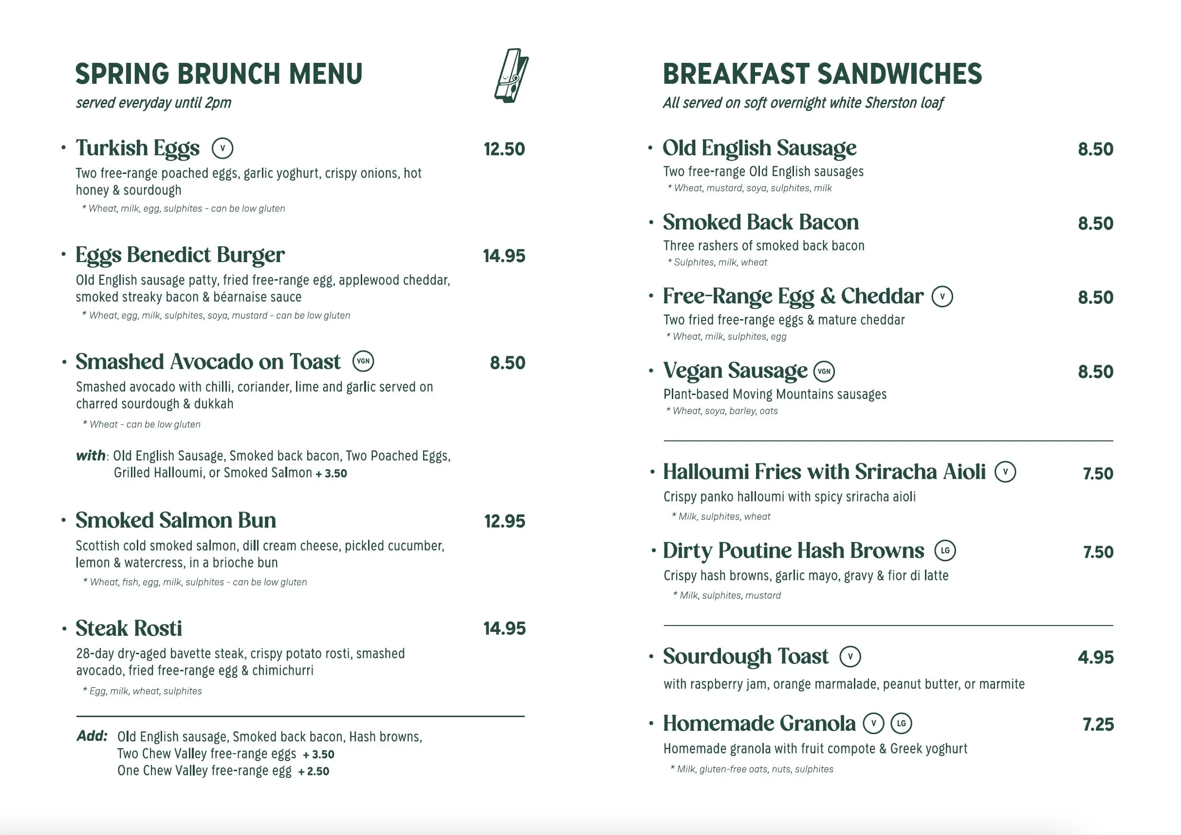 Peggy's Spring 2026 Brunch Menu