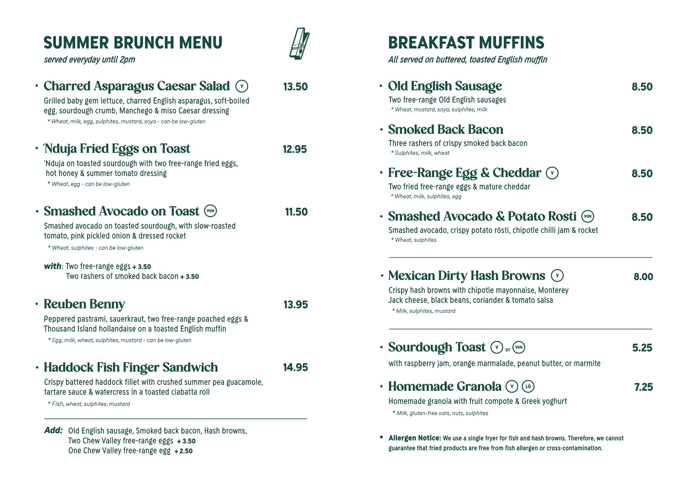 Peggy's Bristol Summer Brunch Menu 2026