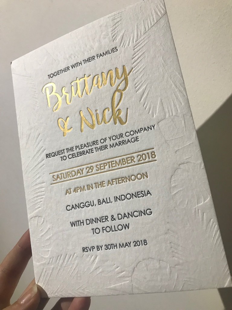Embossing letterpress invitation gold wedding