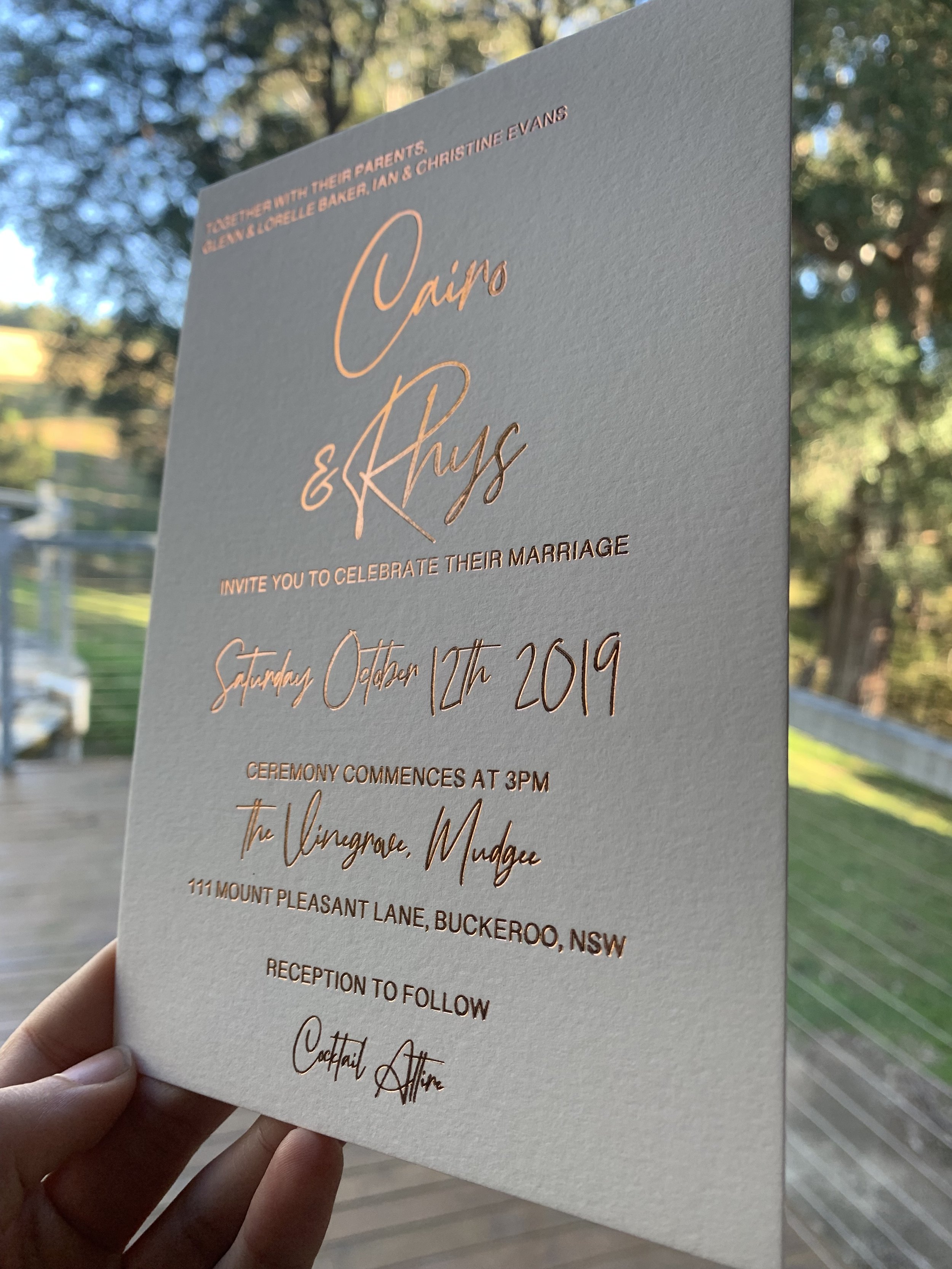 Foil letterpress wedding invitation sydney