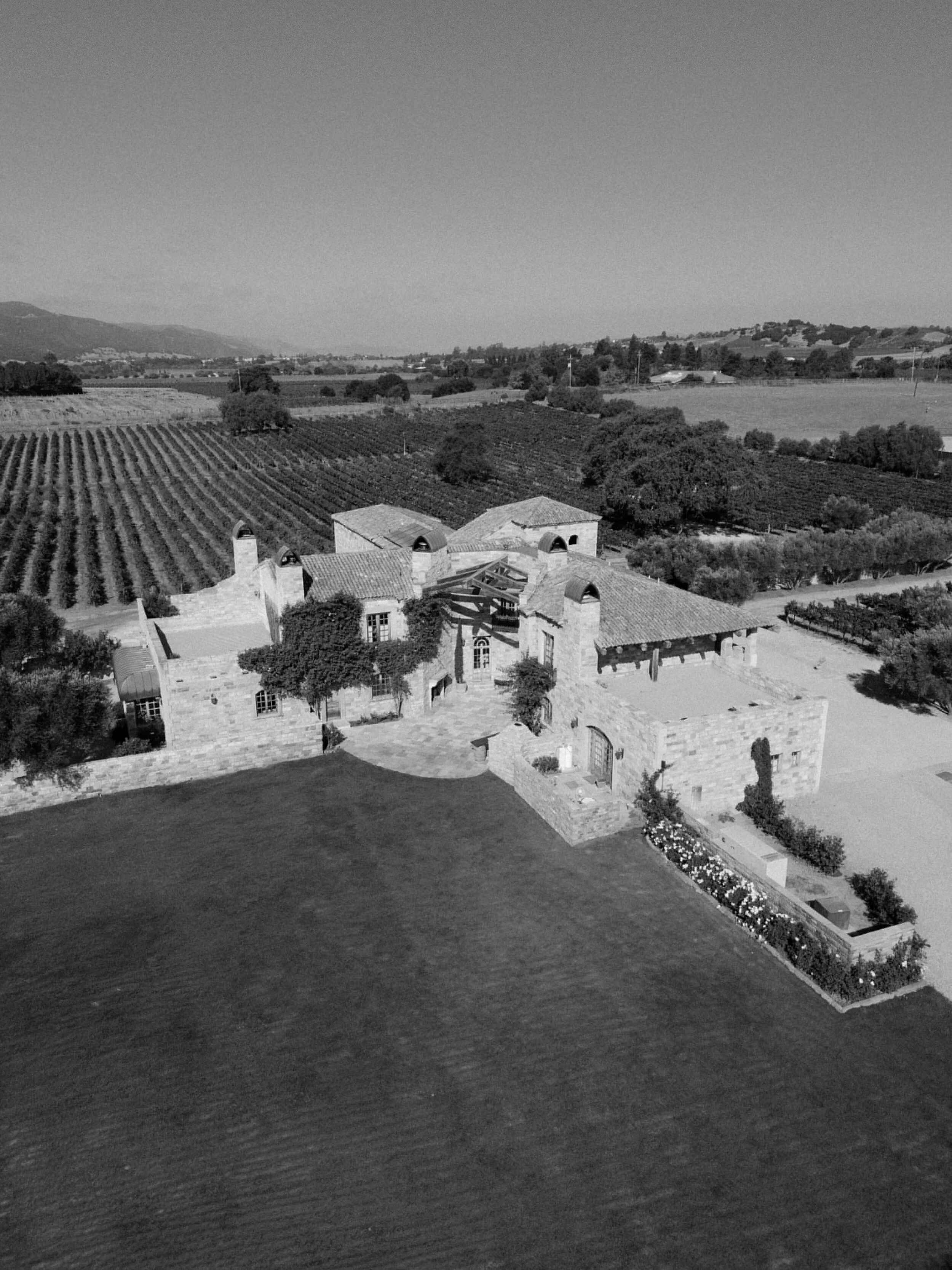 sunstone villa wedding, drone shot, santa ynez wedding day