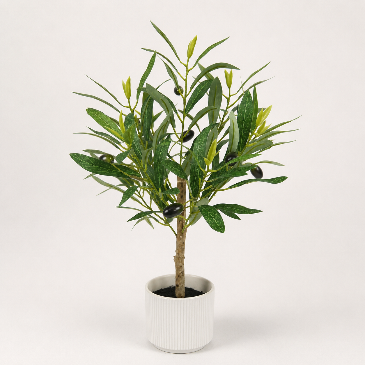 Artificial potted olive tree with realistic green leaves and olives for home and commercial décor