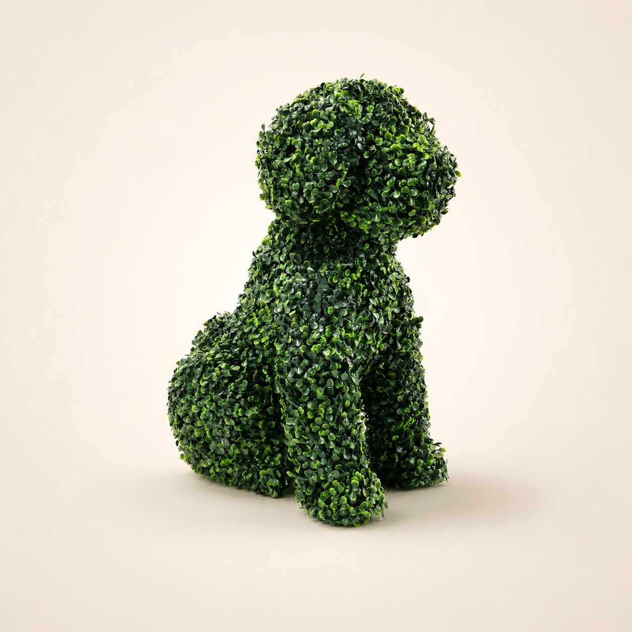 Artificial boxwood dog topiary for decorative indoor and outdoor displays