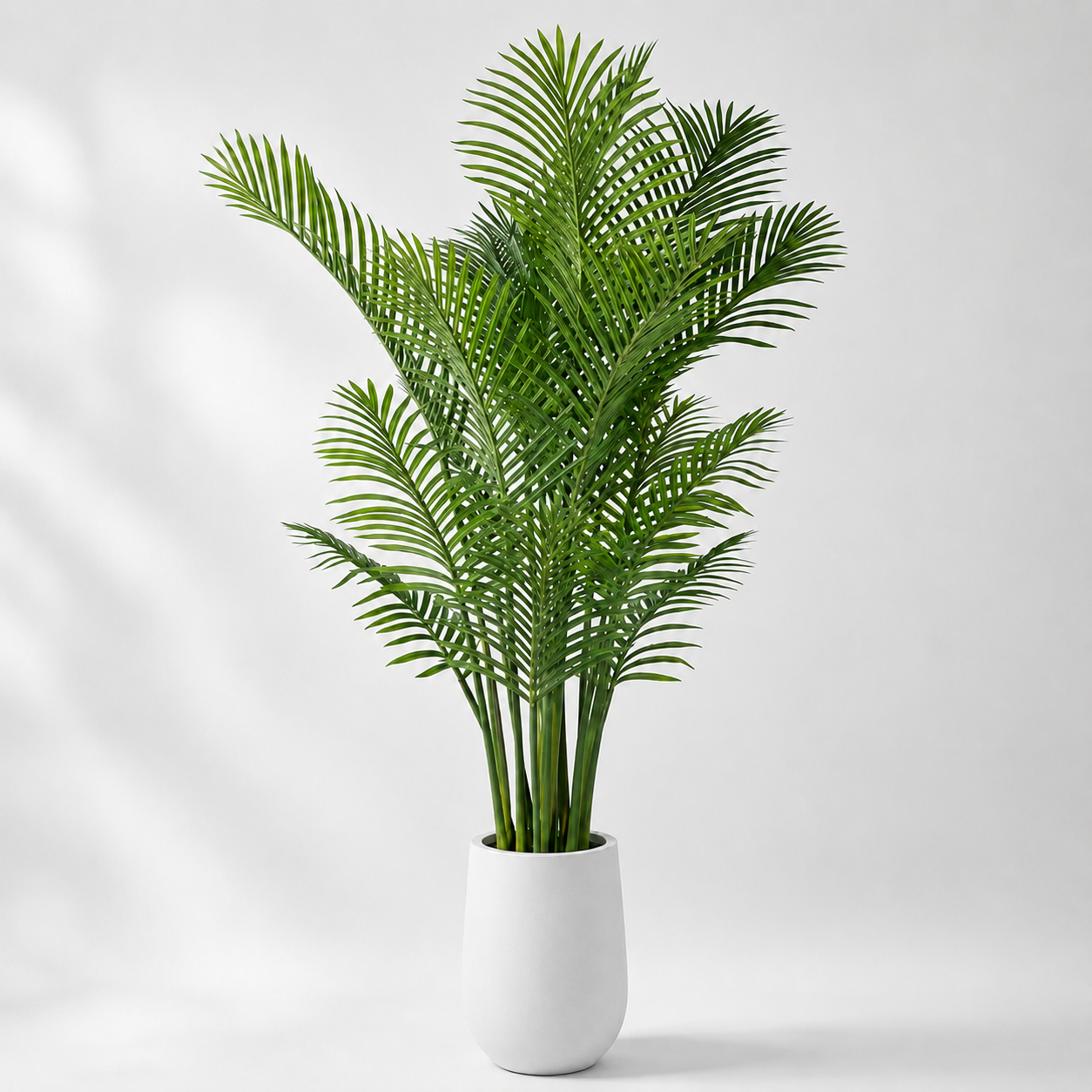 Artificial areca palm tree in white planter for indoor home and commercial décor