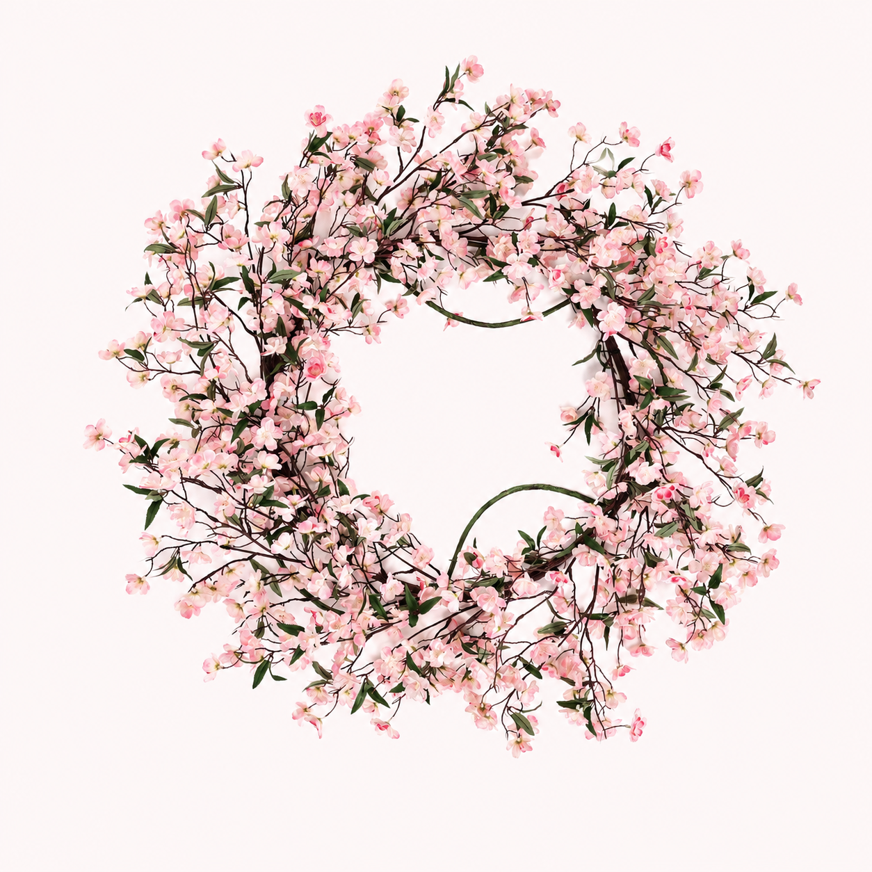 Artificial cherry blossom wreath with faux pink blossom branches