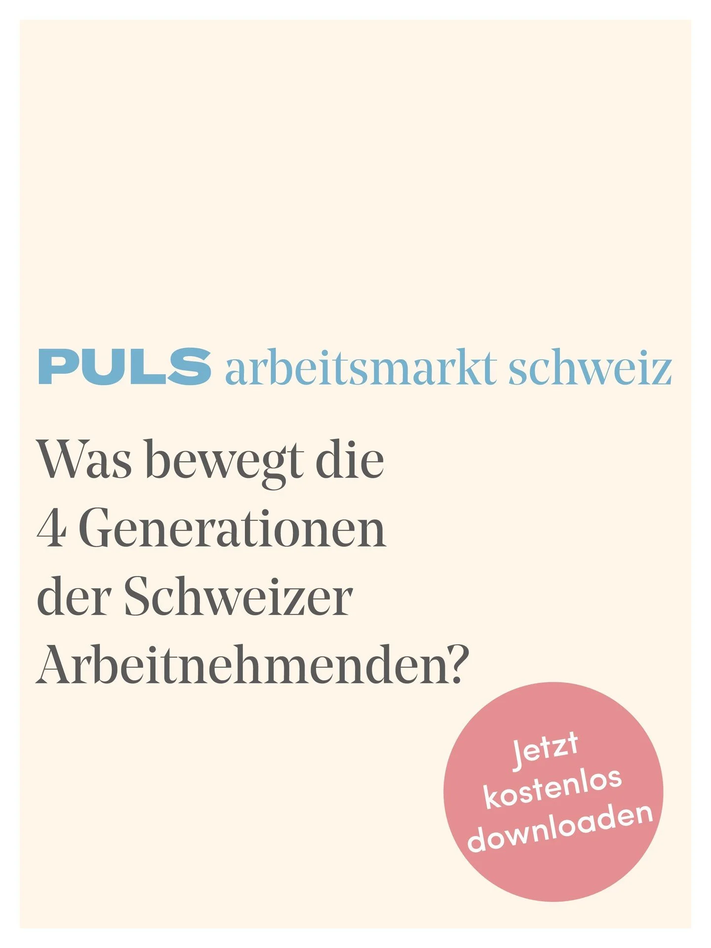 Die PULS Arbeitnehmerstudie ist die Studie der Schweiz, welche die Generationen Babyboomer, X, Y und Z , Blue Collar und White Collar sowie Geschlecht analysiert. Erfahren Sie, weshalb Mitarbeitende Wechselbereitschaft f&uuml;r einen neuen Job haben.