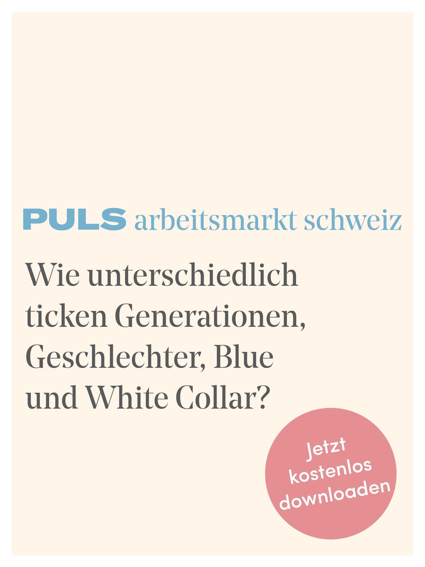 Die PULS Arbeitnehmendenstudie ist eine Studie der Schweiz, die nicht nur auf 4 Generationen (Boomer, X, Y, Z), sondern auch auf Blue Collar/White Collar sowie Mann/Frau ausgewertet wird. Die Studie gibt Ihnen ehrliche, klare und teils auch &uuml;ber