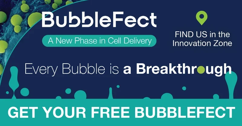 BubbleFect banner advertisement for ELRIG Innovation Zone, Every Bubble is a Breakthrough, get your free BubbleFect sample
