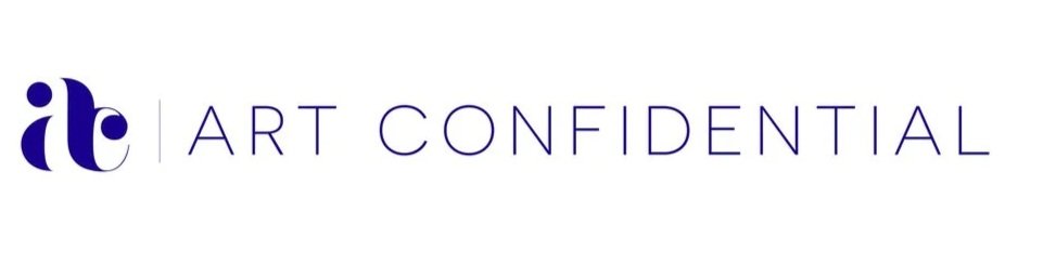 Logo avec les lettres 'ic' stylisées en bleu et la phrase 'ART CONFIDENTIAL' écrit en violet.