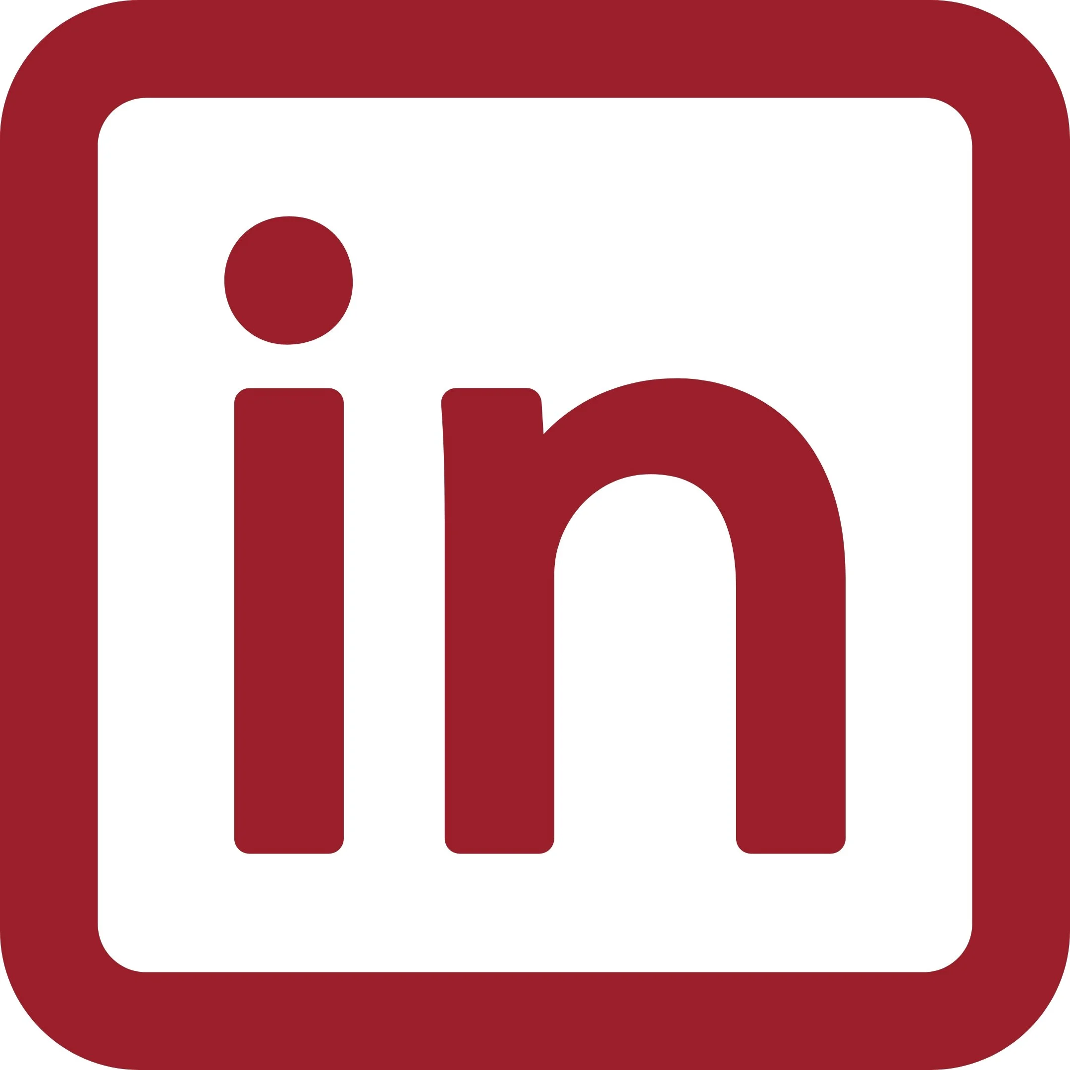 LinkedIn logo in maroon color with white background.