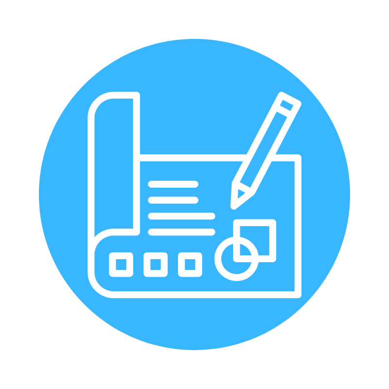 Document and pencil icon representing reflection, learning, experimentation, and opportunities to put new ideas into action.
