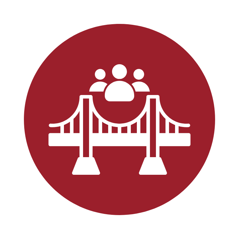 Bridge icon representing the systems, structures, and support networks that create the conditions for belonging and help people thrive.
