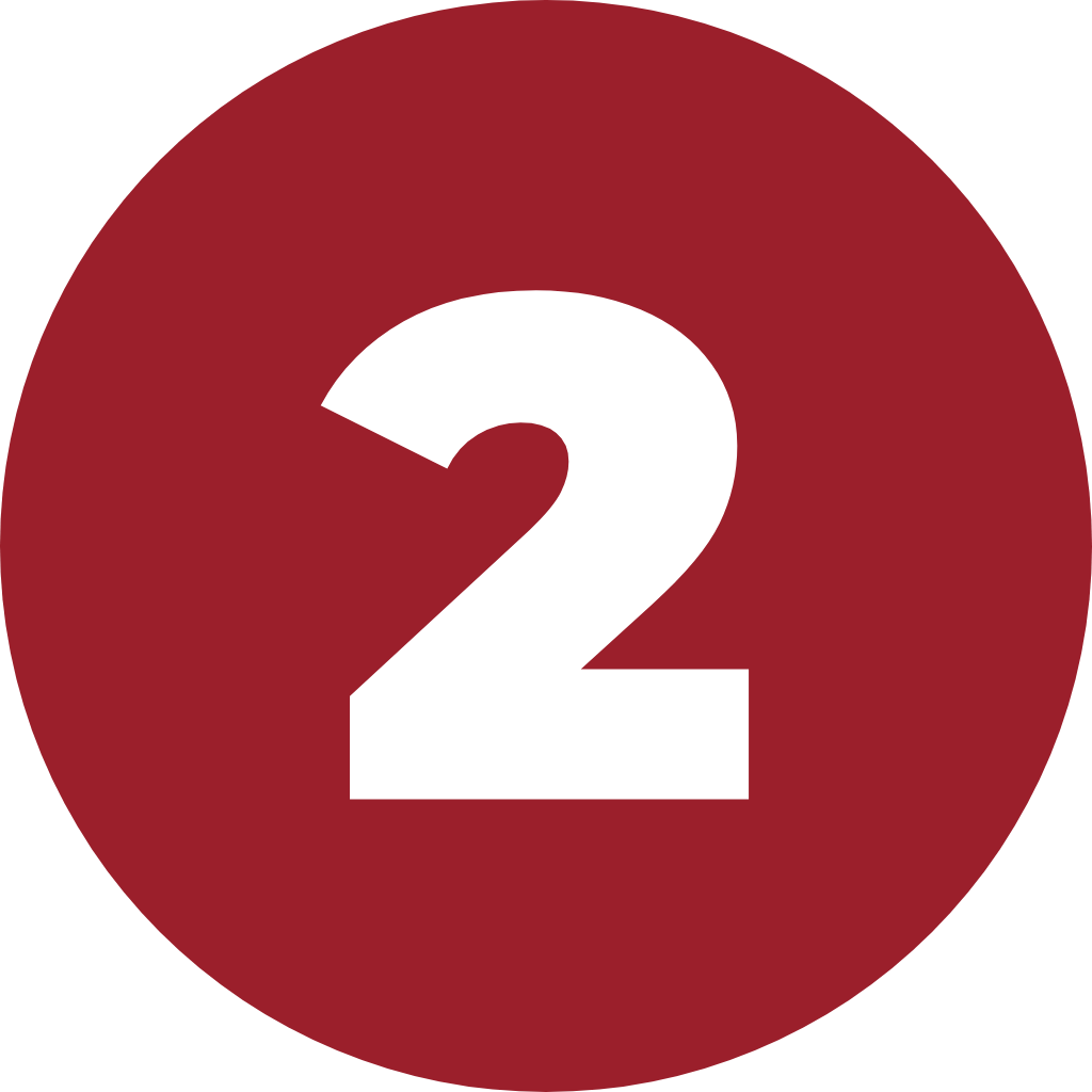 White number 2 centered inside a solid maroon circle.