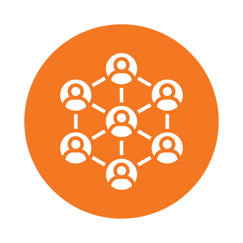 Connected network icon representing the mentors, sponsors, advocates, peers, and communities that help individuals grow and advance.