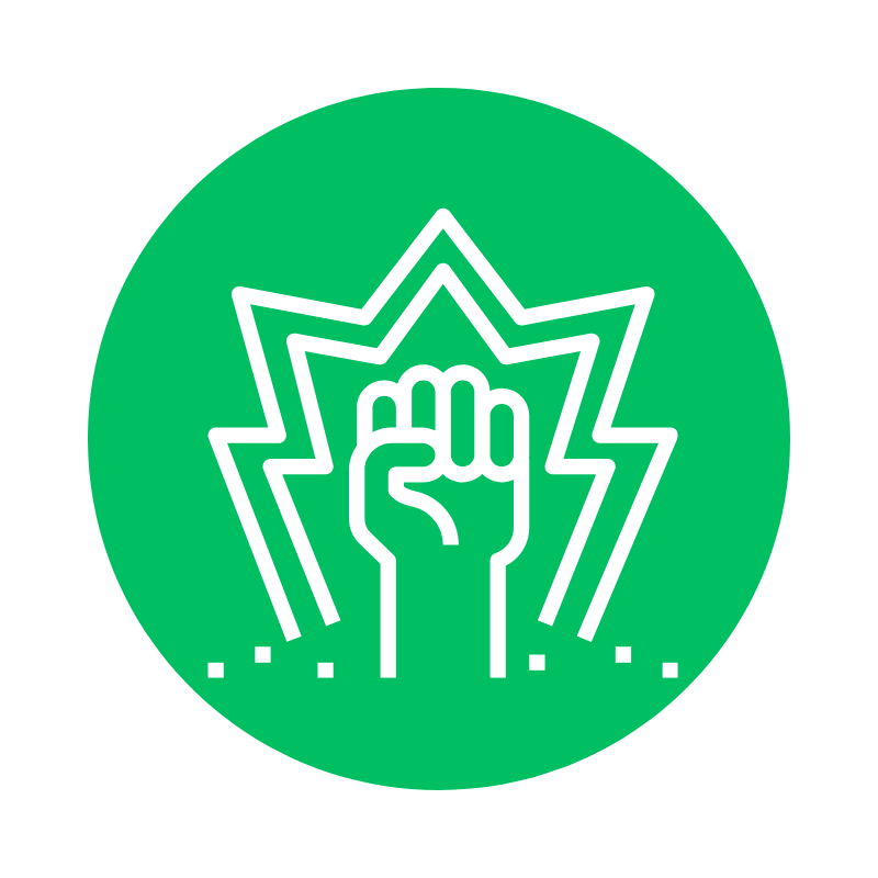 Raised fist icon representing courage, accountability, and the practical actions that turn values into everyday practice.