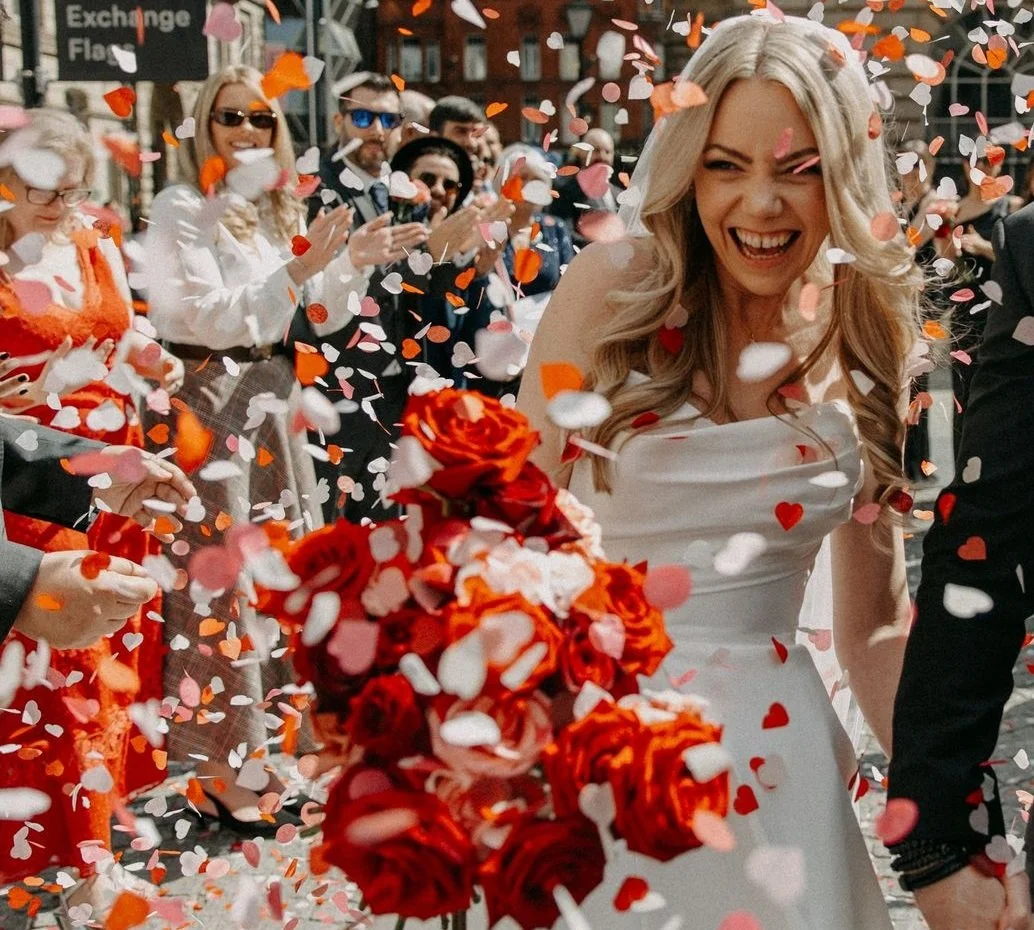 Contemporary rose bridal bouquet, modern bridal bouquet of roses, red and pink bridal bouquet