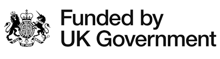 Logo with a crown and coat of arms followed by the text 'Funded by UK Government'