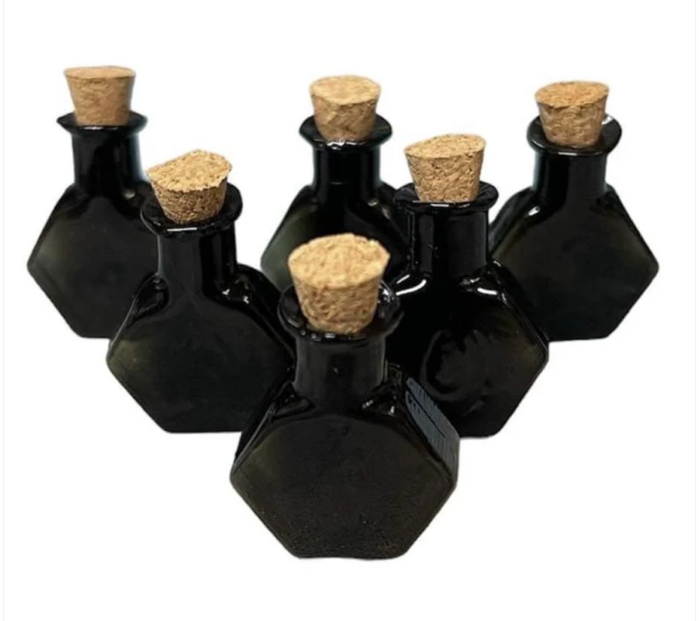 Mystical Black Glass Potion Bottles - Set of 6