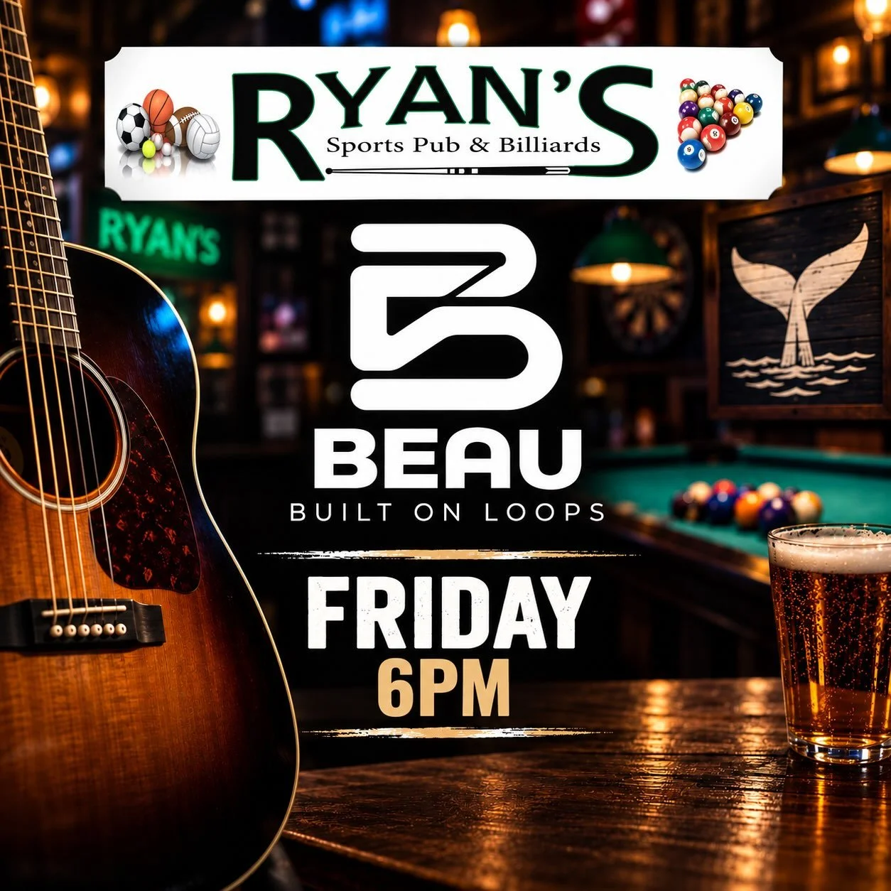 Friday night at Ryan&rsquo;s! 🎸🍻

Kicking off at 6PM..come dance, grab a drink and kickoff the weekend 🏈 #newbedford #newbedfordmusic #southcoastma #builtonloops