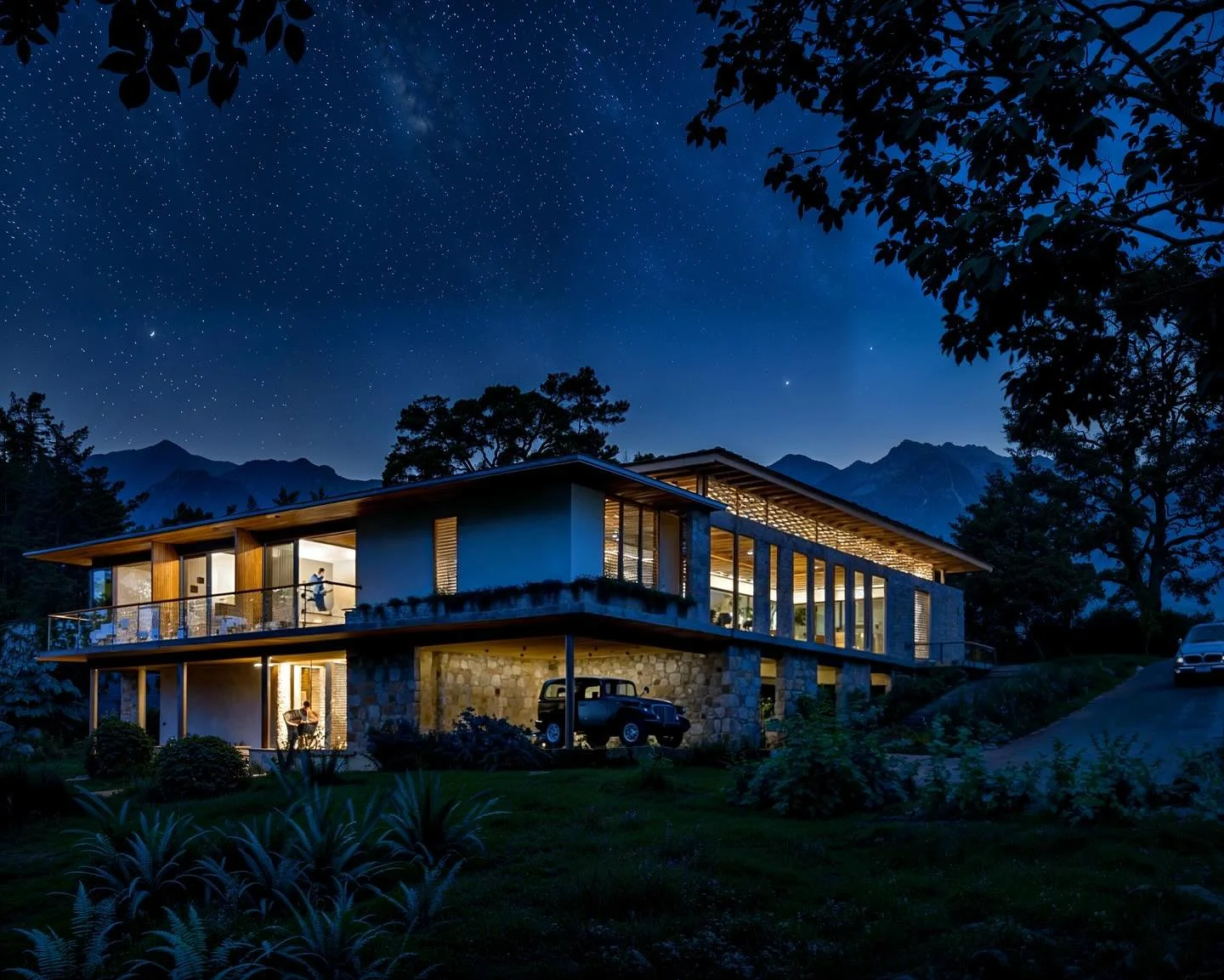 Casa MC | La adaptaci&oacute;n a la topograf&iacute;a fue el paso inicial, aprovechando la pendiente del terreno se generan dos niveles que se articulan como nivel rasante hacia la calle. Estos pabellones perpendiculares forman una L que genera un pa