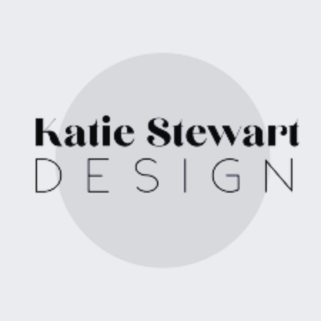 Logo for Katie Stewart Design with black text on a light gray background.