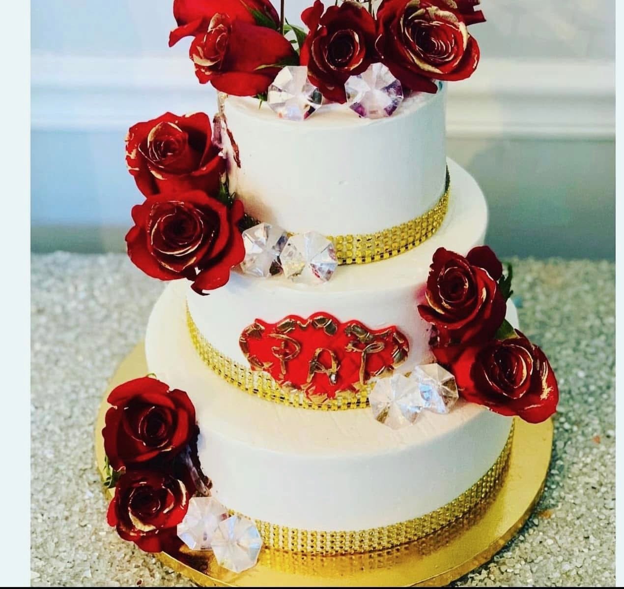Red flower towering cake