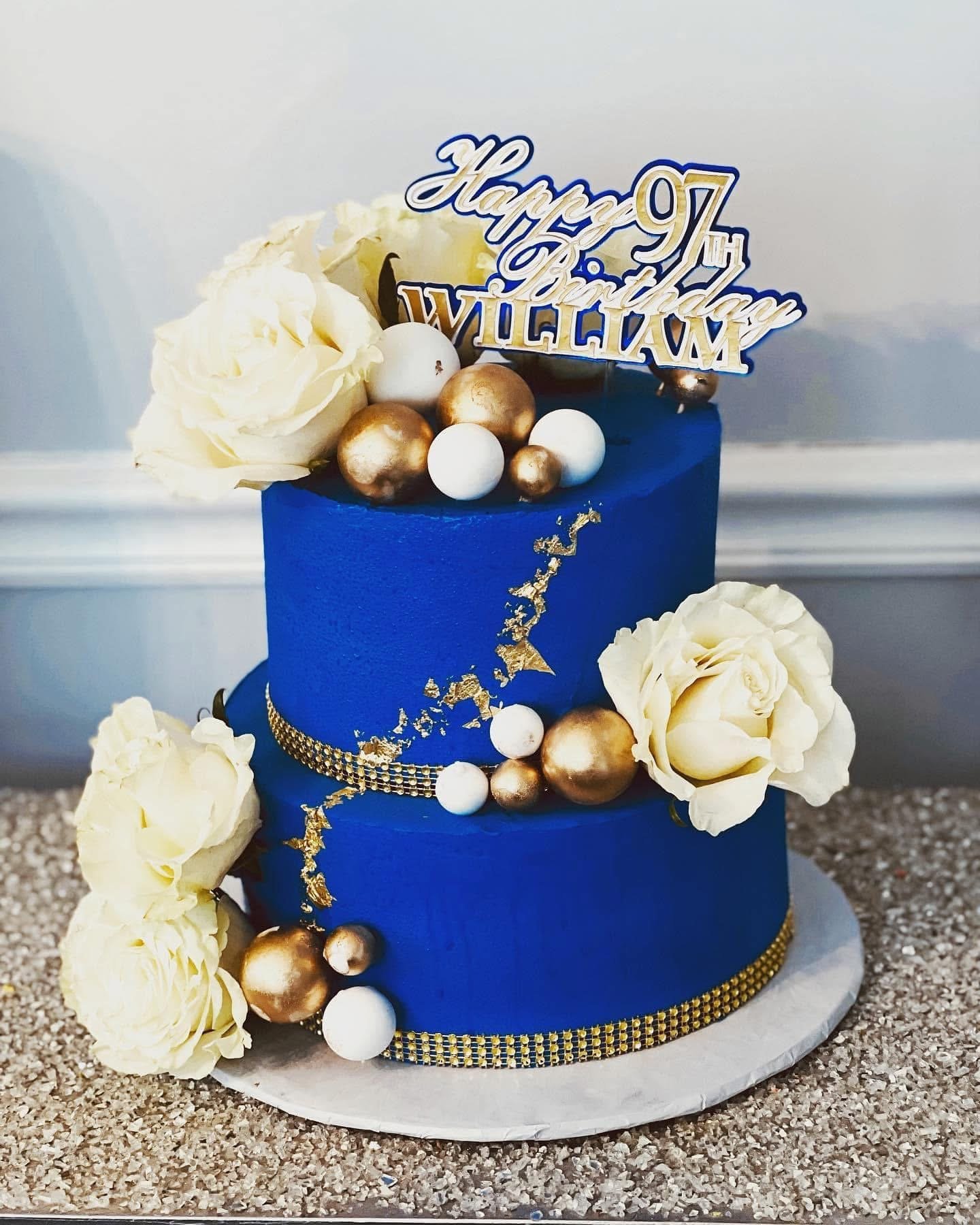 Blue towering cake