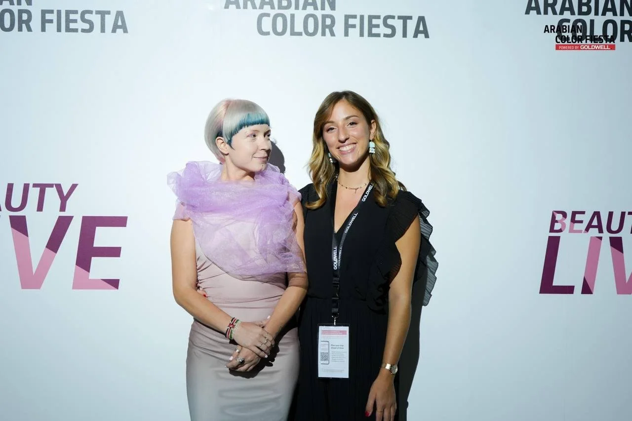 Indira Nobile, owner of Pose salon in Dubai Marina, winning goldwell award Gold first position, in the new talent category.