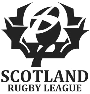 Logo of the Scotland Rugby League featuring a stylized rugby ball and a rugby player with the words 'Scotland Rugby League' beneath.