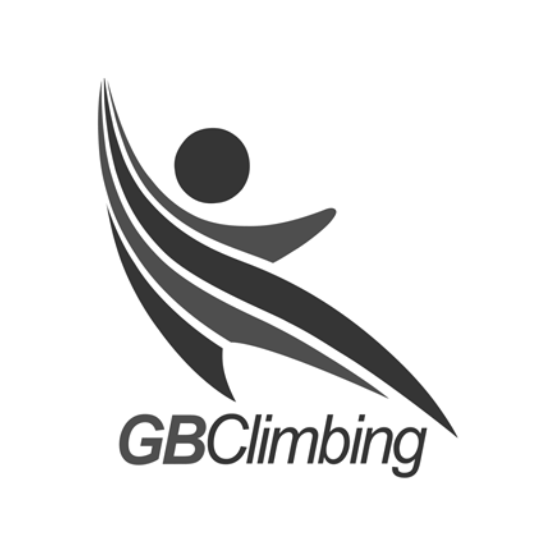 Black and gray logo with a stylized abstract design and the text 'GB Climbing' underneath.