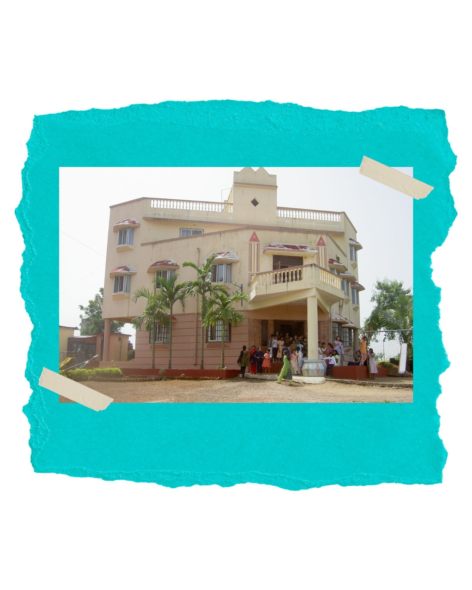 JUBILEE 1, THE FIRST RESCUE HOME. A LARGE BUILDING WITH A GROUP OF CHIDLREN OUTSIDE