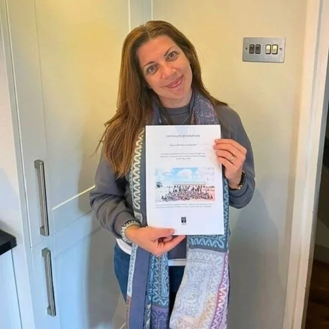 Clare celebrating her birthday by fundraising £167