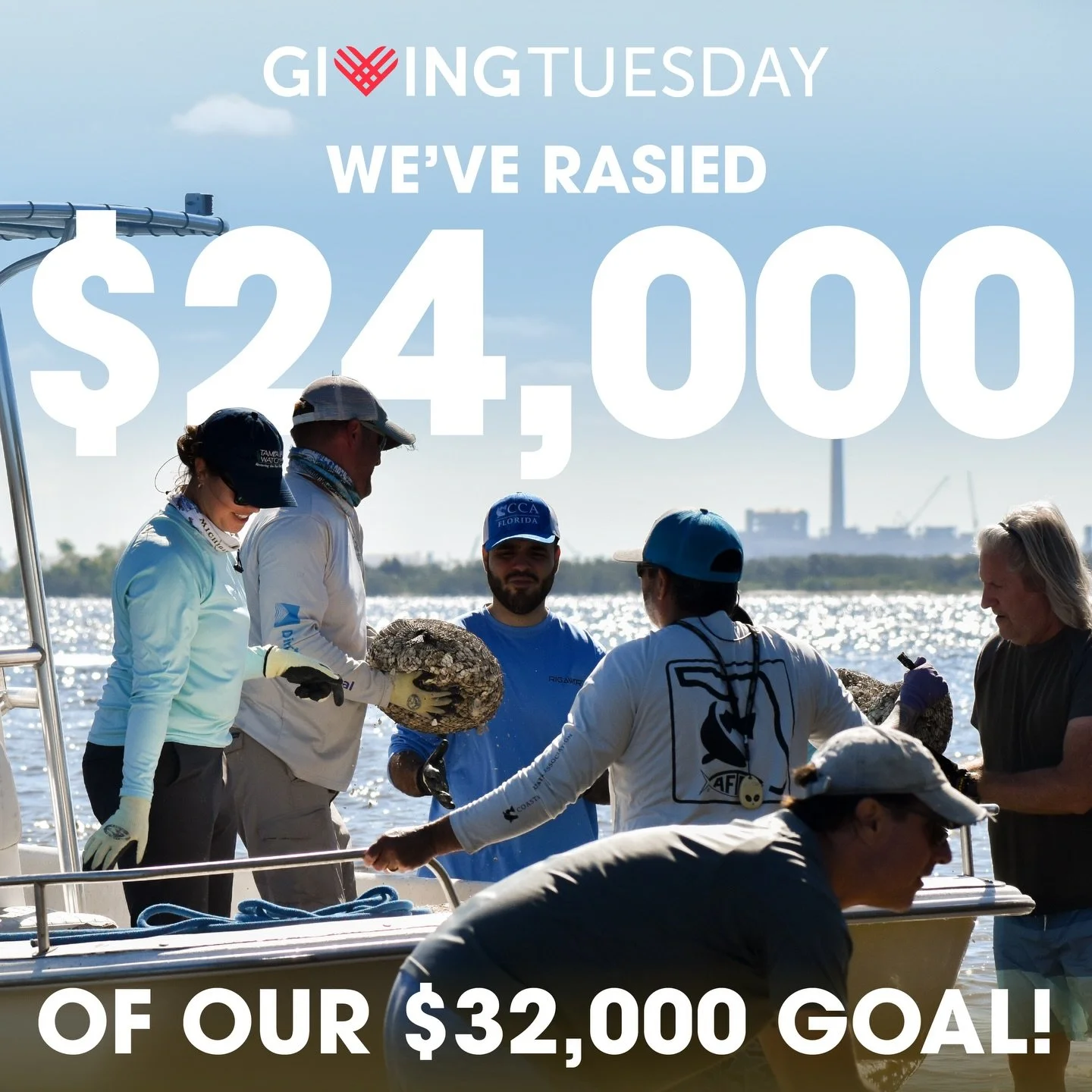 🌊 WE&rsquo;VE HIT $24,000! 

We are so close to our matching grant goal of $32,000! Your support has helped Tampa Bay Watch place enough oyster habitat to naturally filter more than ONE BILLION gallons on sea water on average daily! 

Your donation 