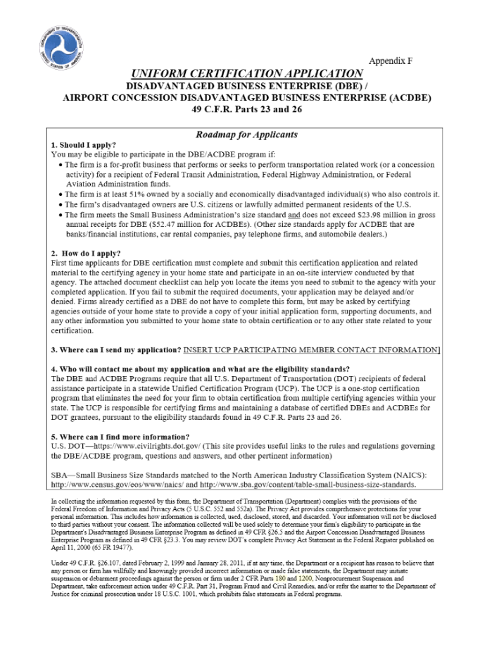 Disadvantaged Business Enterprise Form