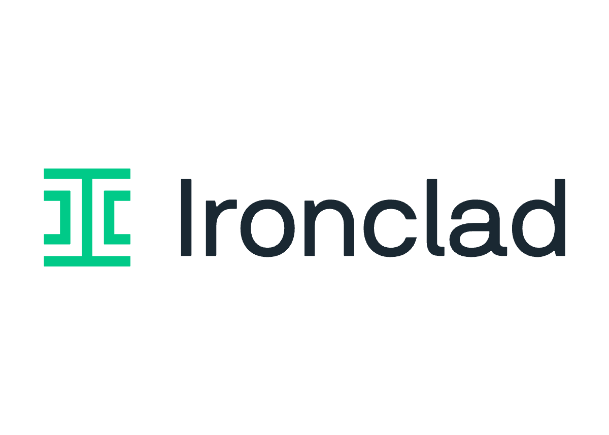 Ironclad logo with a stylized green and black icon and the word 'Ironclad' in black text