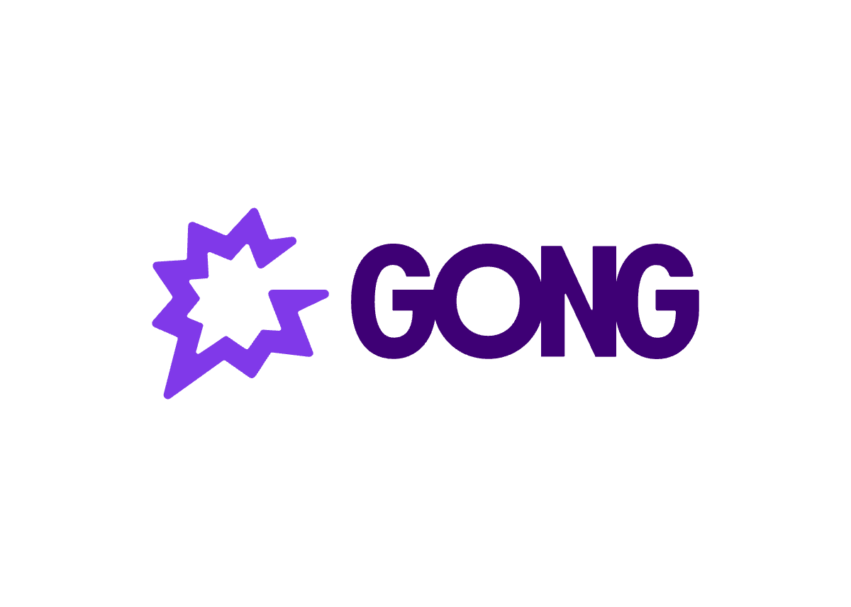 Gong logo with a stylized starburst design in purple and black text.