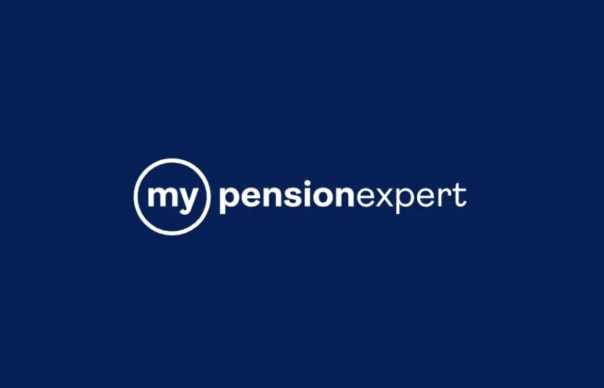 Logo for 'my pension expert' with a dark blue background and white text