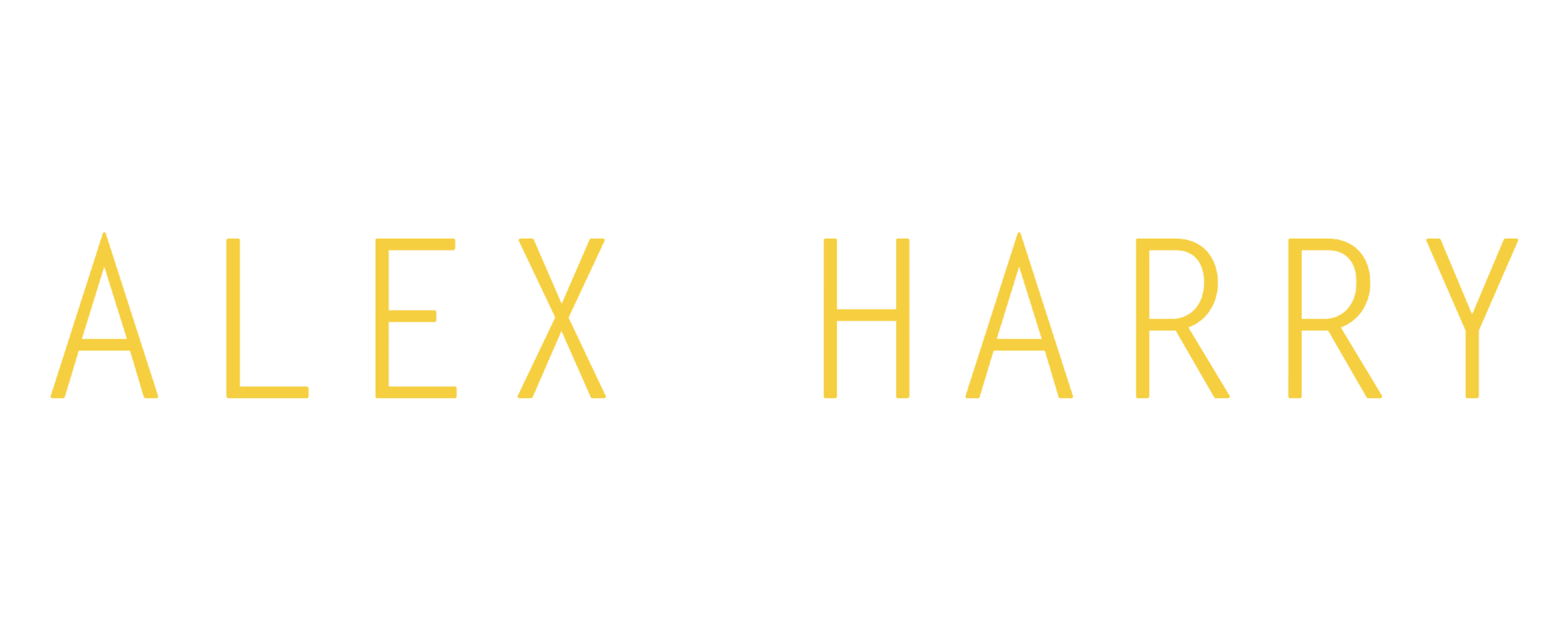 Black background with the name 'Alex Harry' in large yellow capital letters.