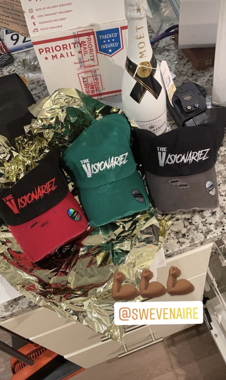 Three baseball caps with The Visionariez'