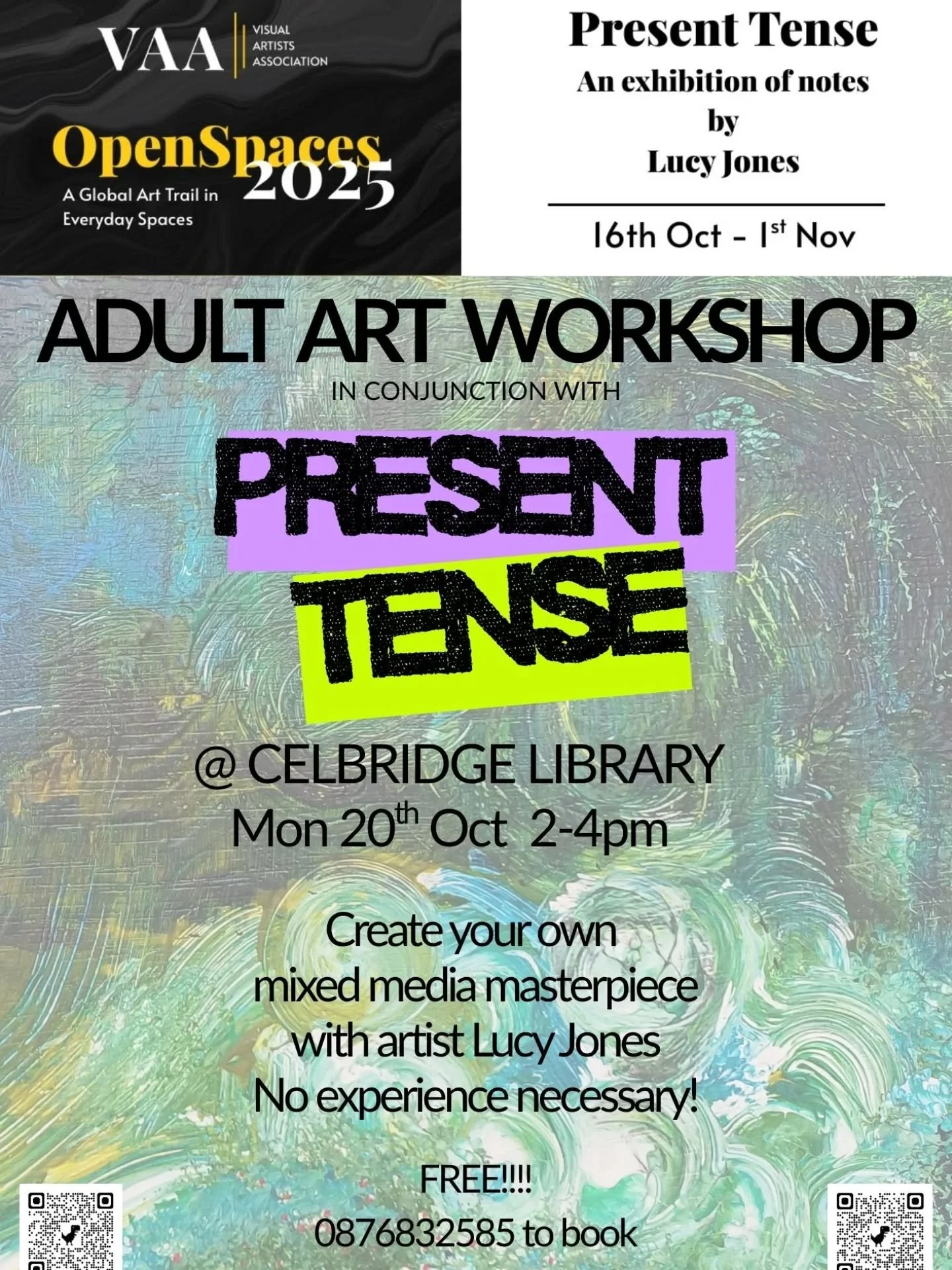 FREE FREE FREEE!!!!!!
I'm hosting an adult art workshop as part of my exhibition.  The lovely people at the library are providing materials AND tea and coffee. 
Places are limited so drop me a text to sign up. 
Going to be a fun afternoon out!

#vaao