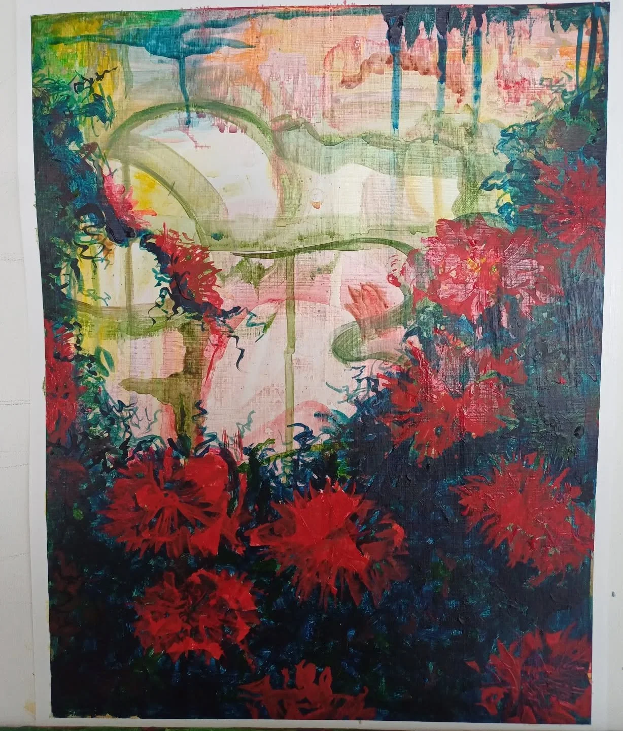 Experimenting with layers in acrylics. 
My friend thinks it looks like a scene from Sleeping Beauty. 
#fairytaleart 
#acrylicpainting 
#layersofpaint 
#sleepingbeauty💕 
#workingartist
