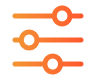 Icon of three horizontal sliders with adjustable controls