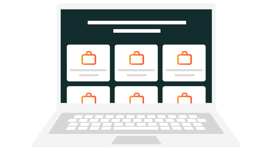 Laptop displaying job positions on a job board