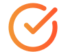 A checkmark inside an orange circle.