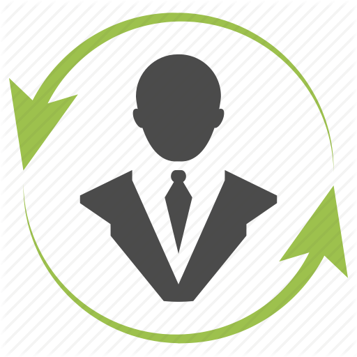 Icon of a person in a suit with a tie, surrounded by a recycling arrow circle, symbolizing a professional or workplace recycling or sustainability.