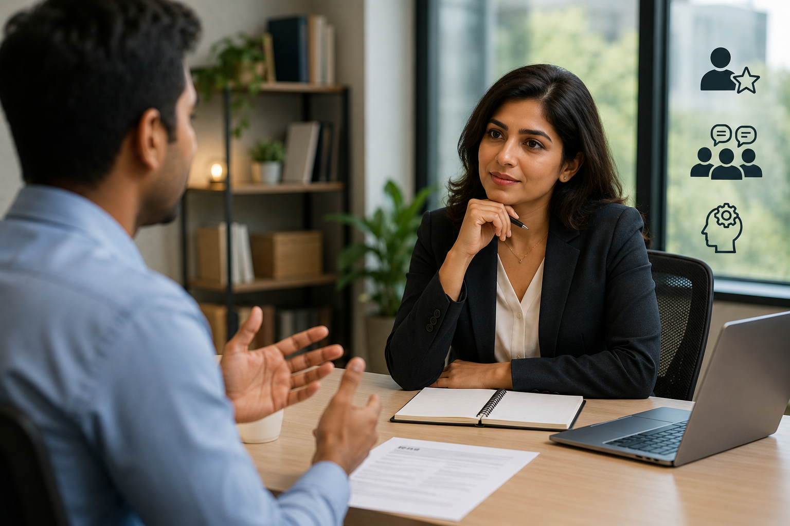 Professionals having a conversation at  work